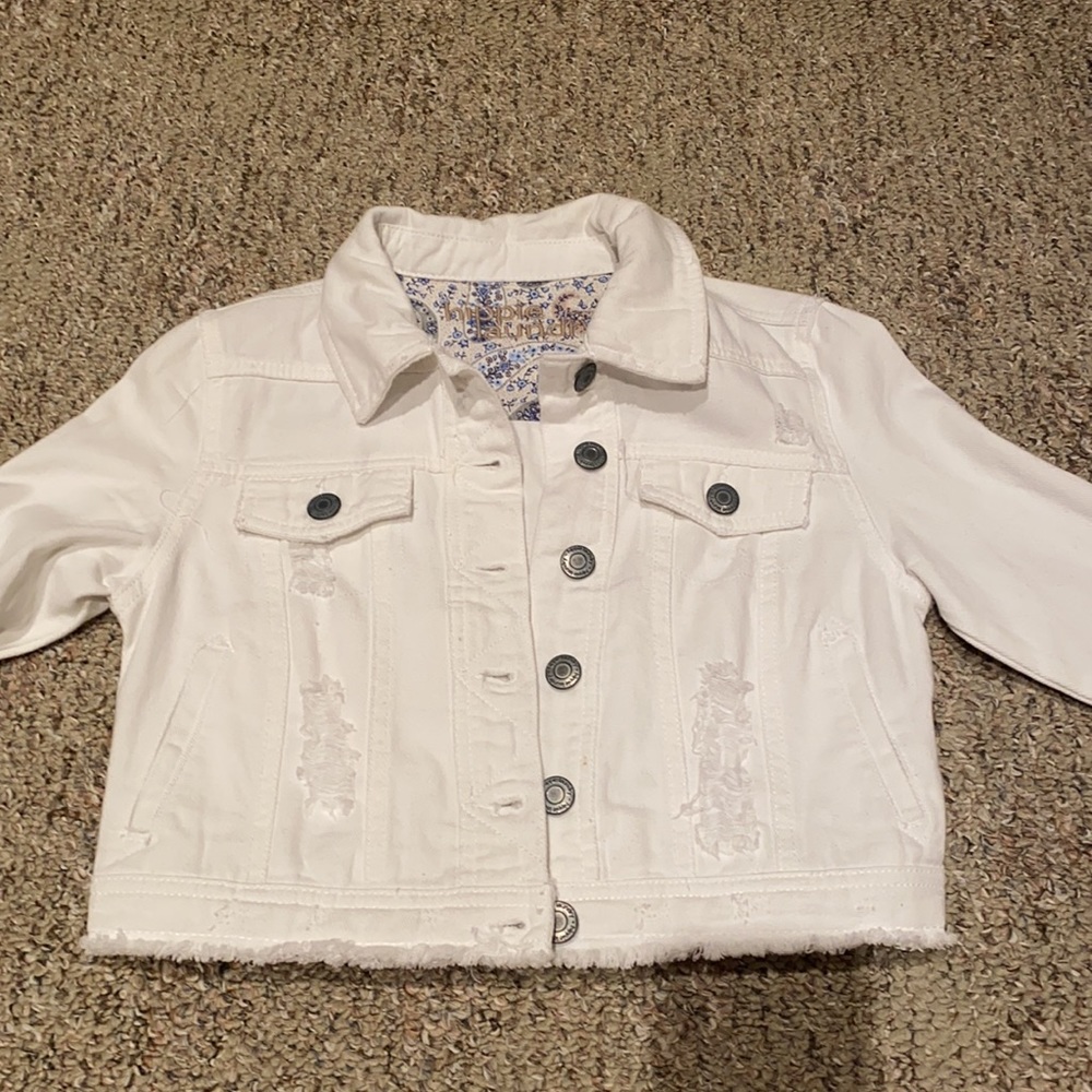 Cropped White Denim Jacket